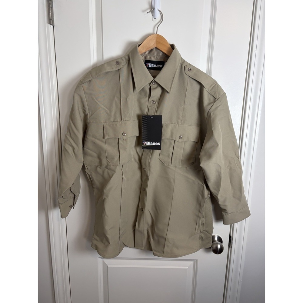 NWT!!! BLAUER 8670 MENS LONG SLEEVE POLYESTER SUPERSHIRT ZIP SHIRT TAN 17.5 x 31